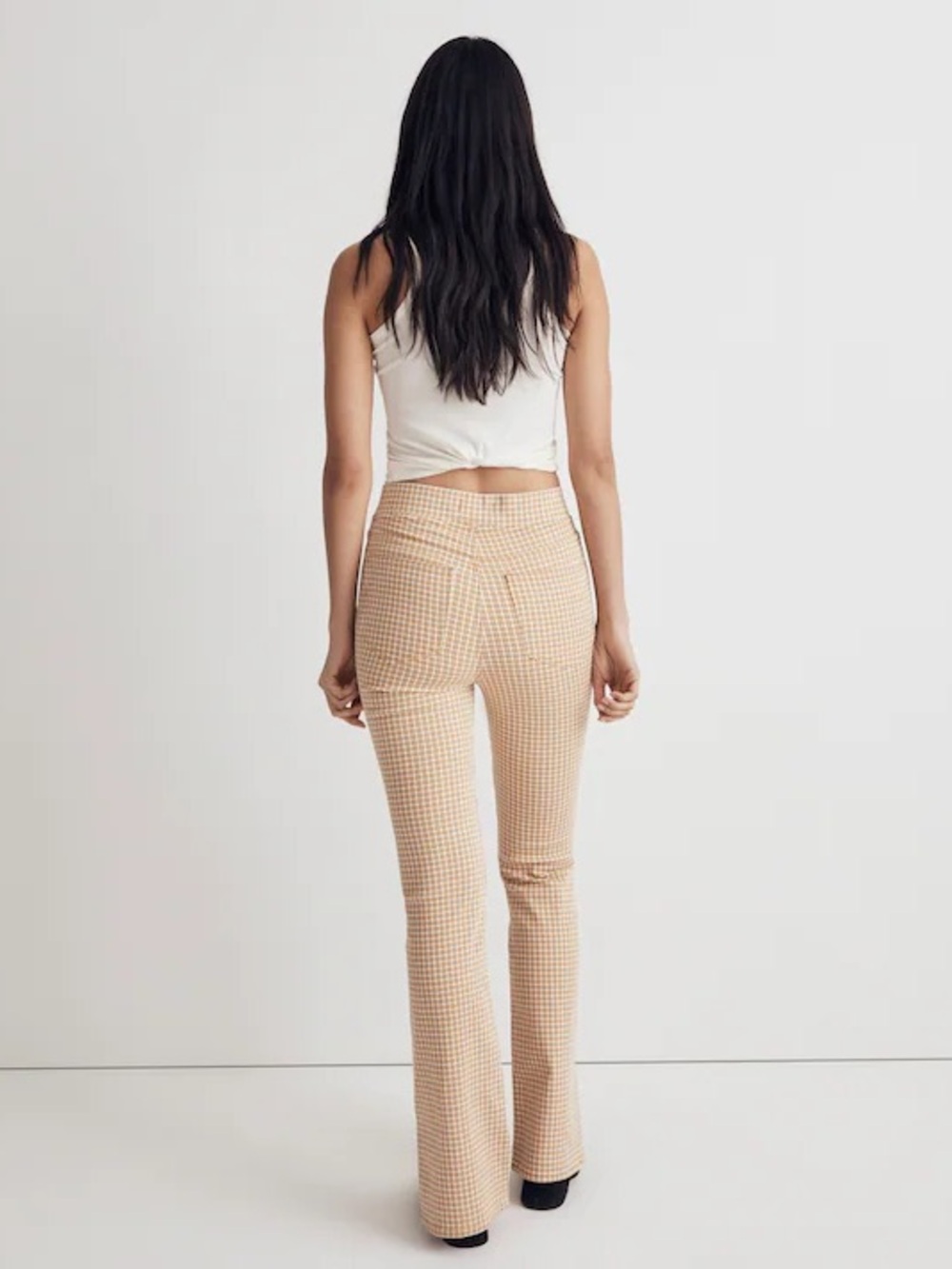NEW Madewell Pull-On Skinny Flare Jeans in Mini Check Plaid Autumn Gold Yellow - Picture 4 of 14